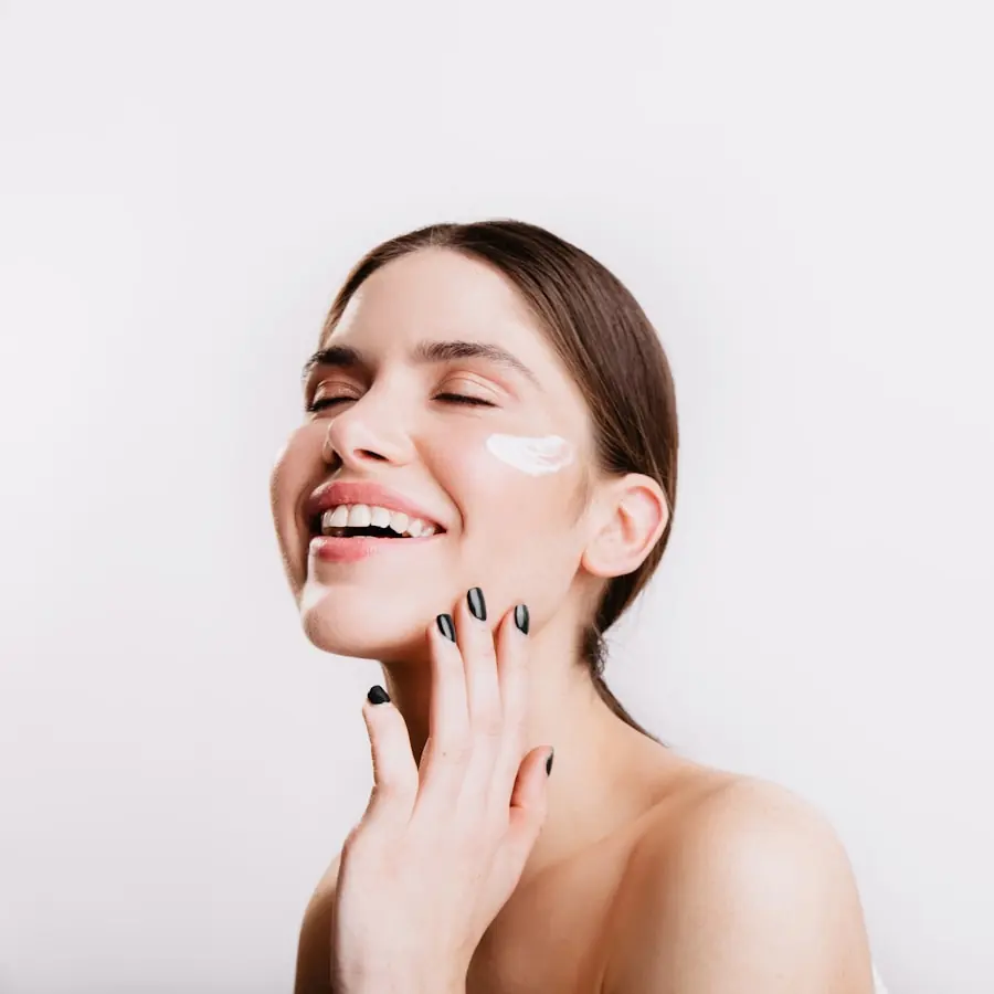 Woman smiling with clear, well-cared-for skin after a brightening treatment